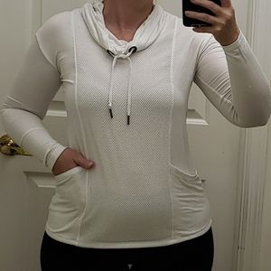 White Cowl Neck Long Sleeve Mesh Top Shirt Blouse Women's M